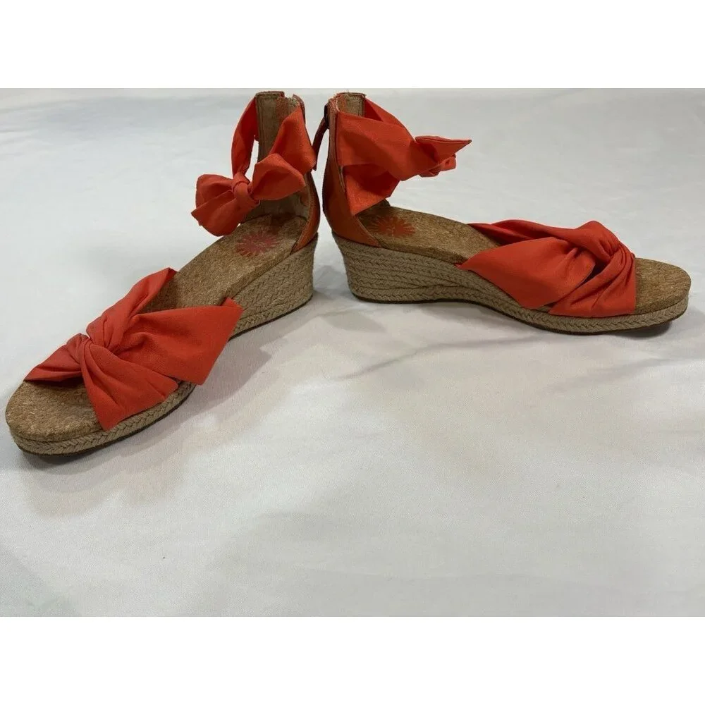 UGG Womens Yarrow Wedge Espadrille Sandal Size 9.5 Orange Ankle Tie